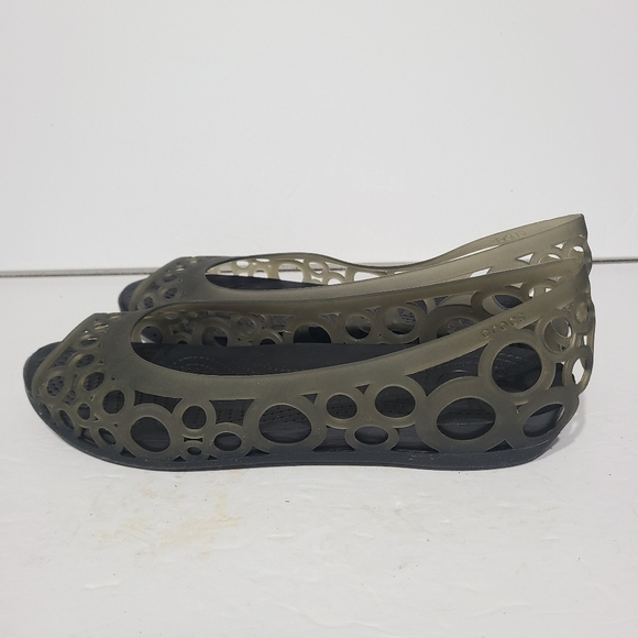 B11 Crocs Adrina Womens Peep Toe Flats Size 11 Bronze Cutout Slip on Jelly Shoes - Picture 1 of 6